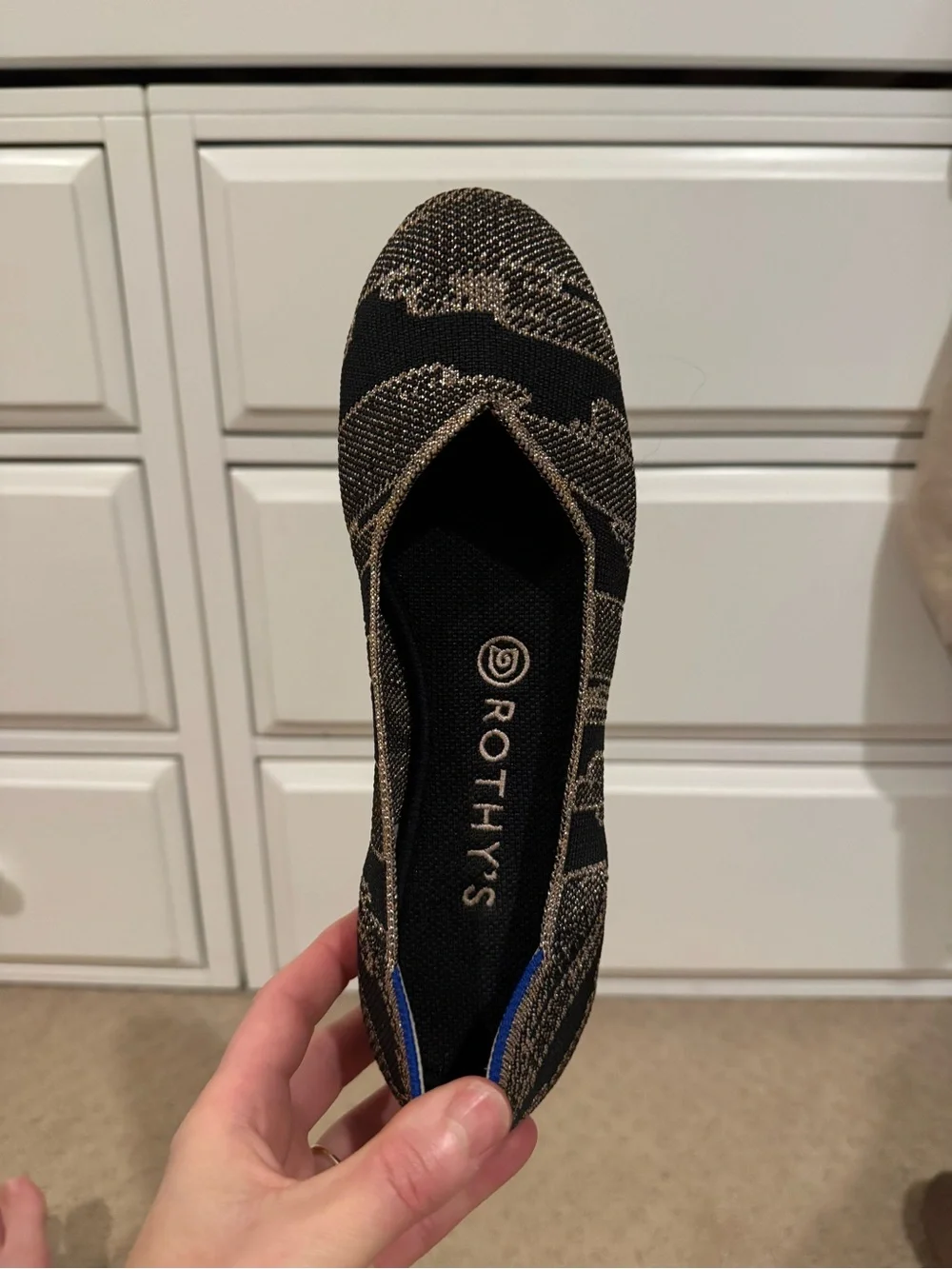 Rothy's Black Flats with Metallic Gold Knit Detail - Picture 4 of 8